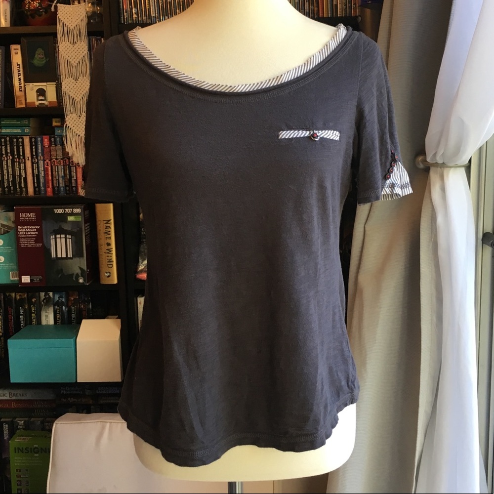 Anthropologie Multi-button Striped Tee